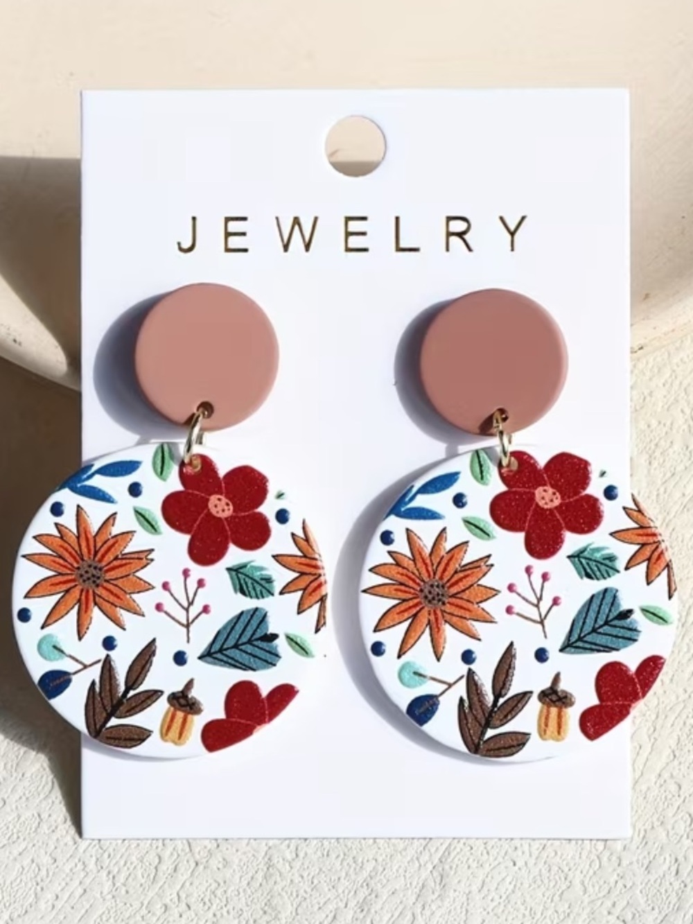 🍂 Fall Floral Round Drop Earrings - Mauve & Multicolor
